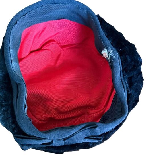 Vintage‎ Faux Fur Pillbox Hat Bow Union Made 1950's/60's Glam Aubrey Hepburn - Picture 5 of 8